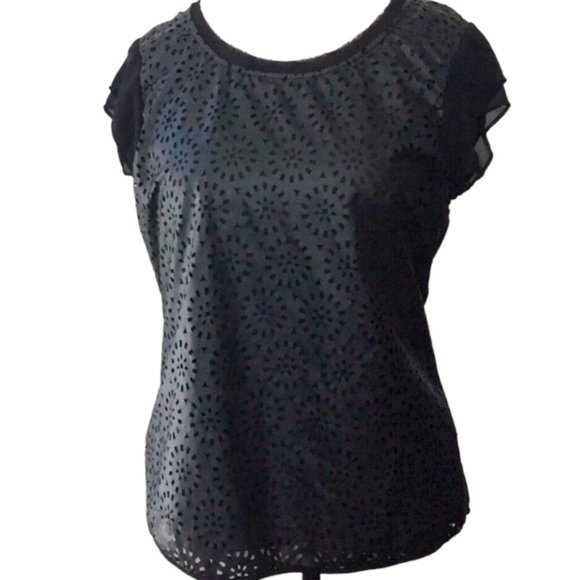 Willi Smith Black Floral Cut Out Punk Top w/ Matching Flap Wallet Set - Picture 2 of 10